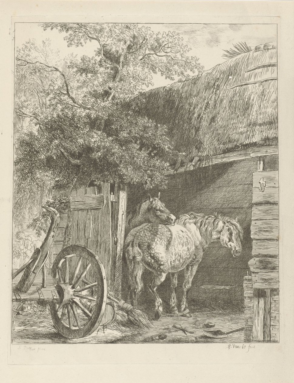 Dos caballos en un granero de Pieter Gerardus van Os