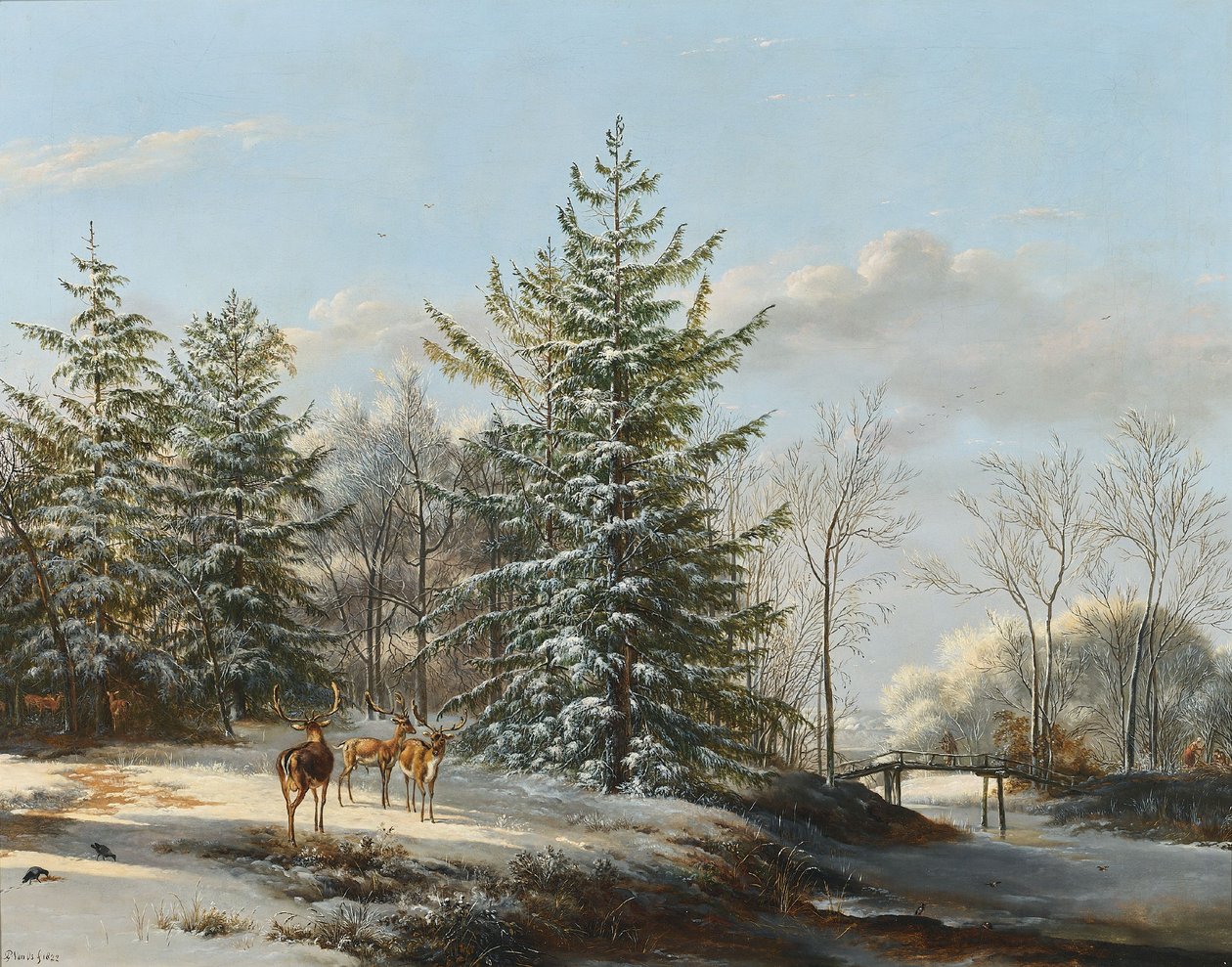 Paisaje invernal con gamos de Pieter Gerardus van Os