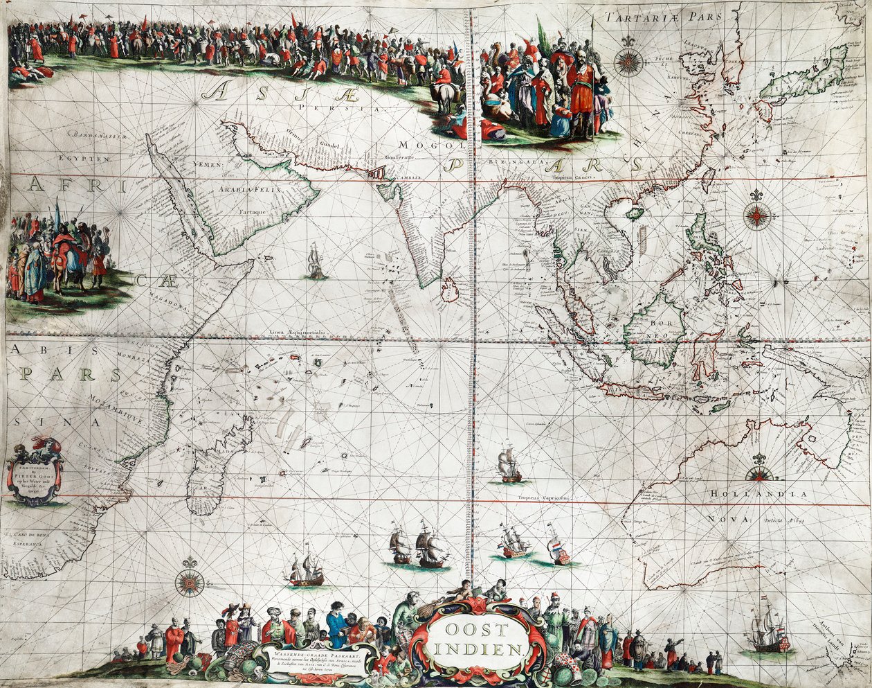 Mapa de las Indias Orientales, c.1666 (grabado coloreado) de Pieter Goos
