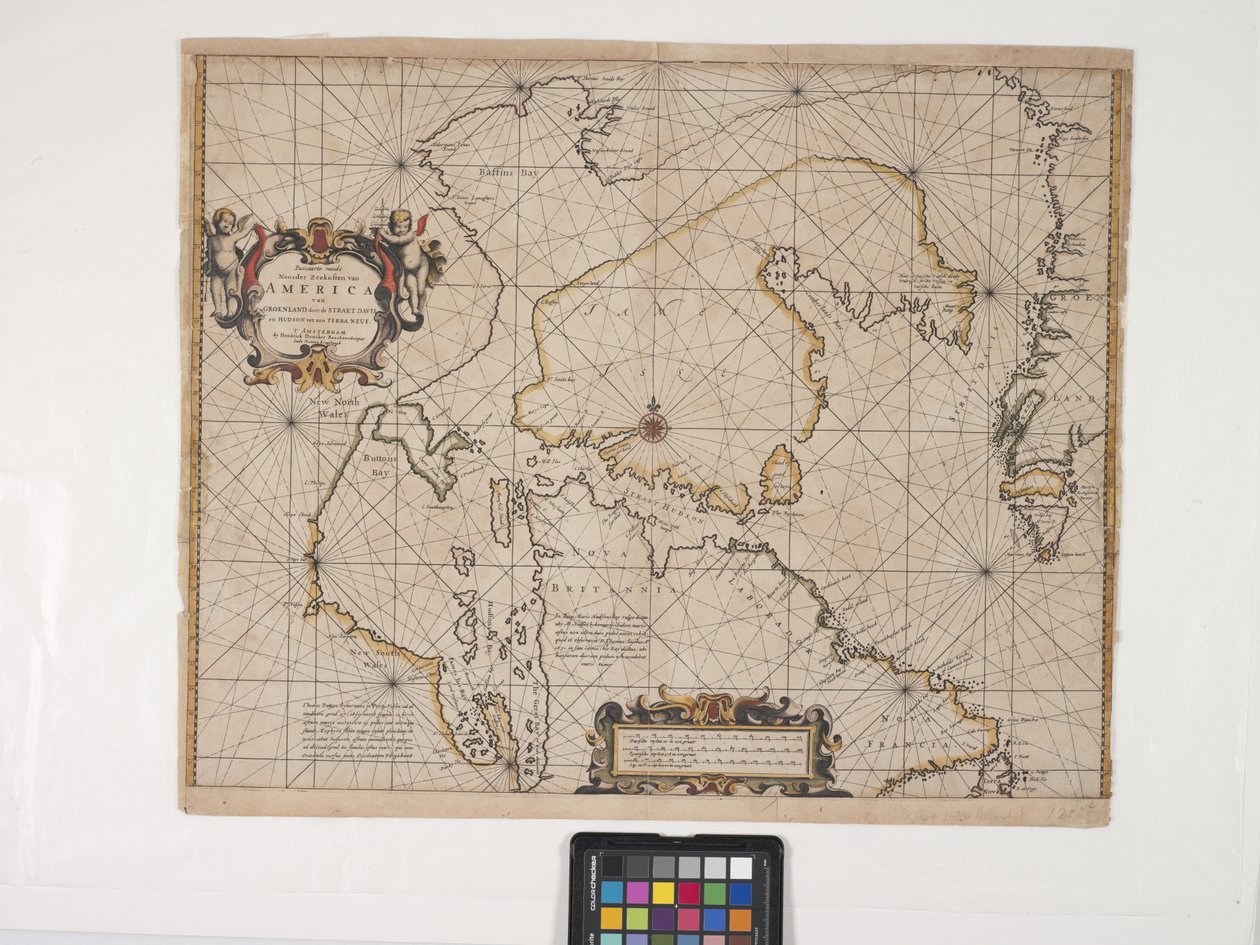 New Map Of The Northeasternmost Coast Of America (grabado y coloreado a mano sobre papel verjurado blanco hueso) de Pieter Goos