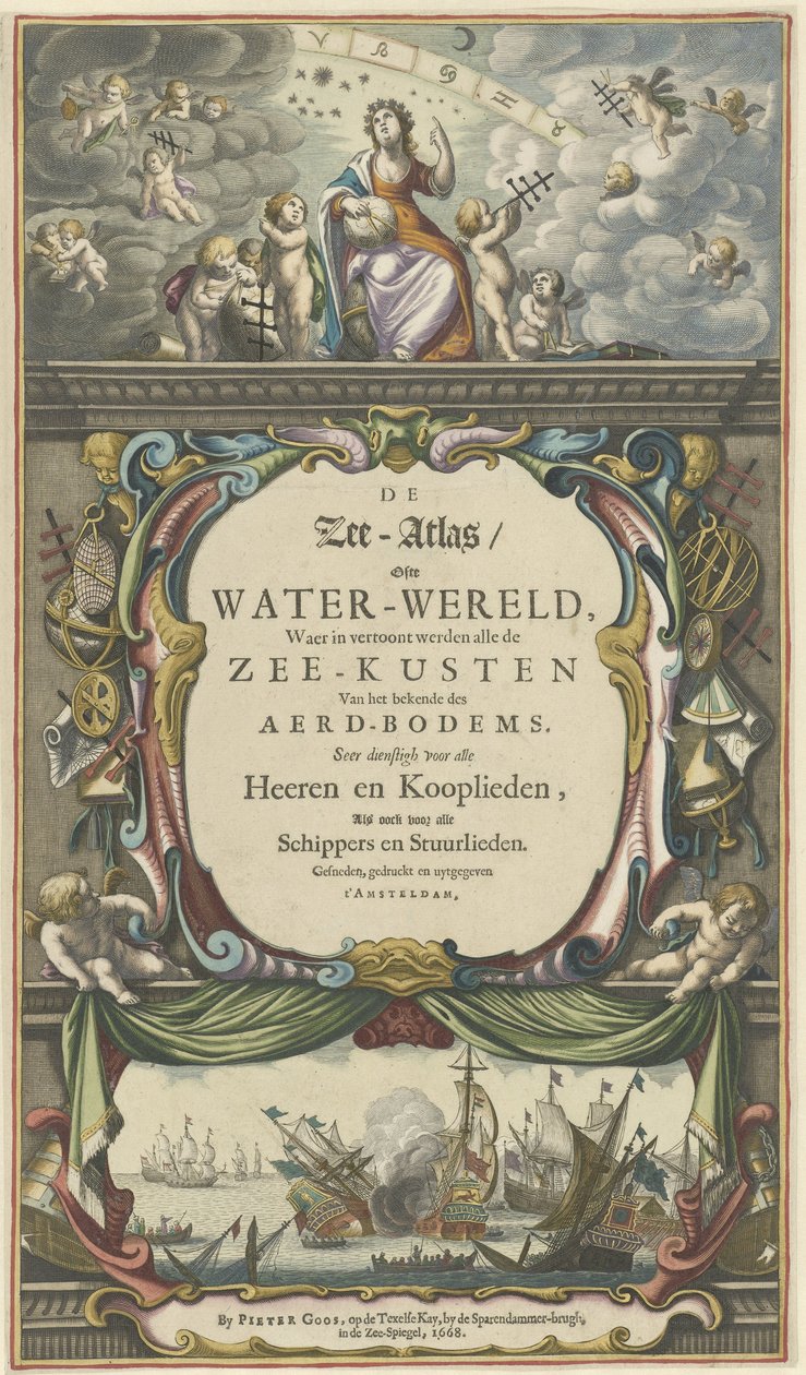 Página de título de Pieter Goos, The Sea Atlas or Water World, 1668 de Pieter Goos