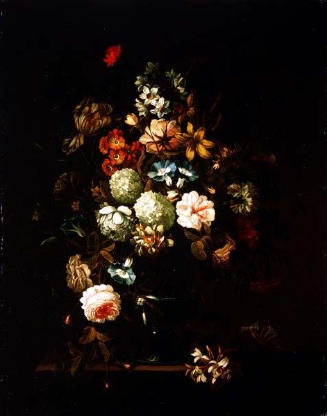 Naturaleza muerta con flores en un jarrón de vidrio de Pieter Hardime
