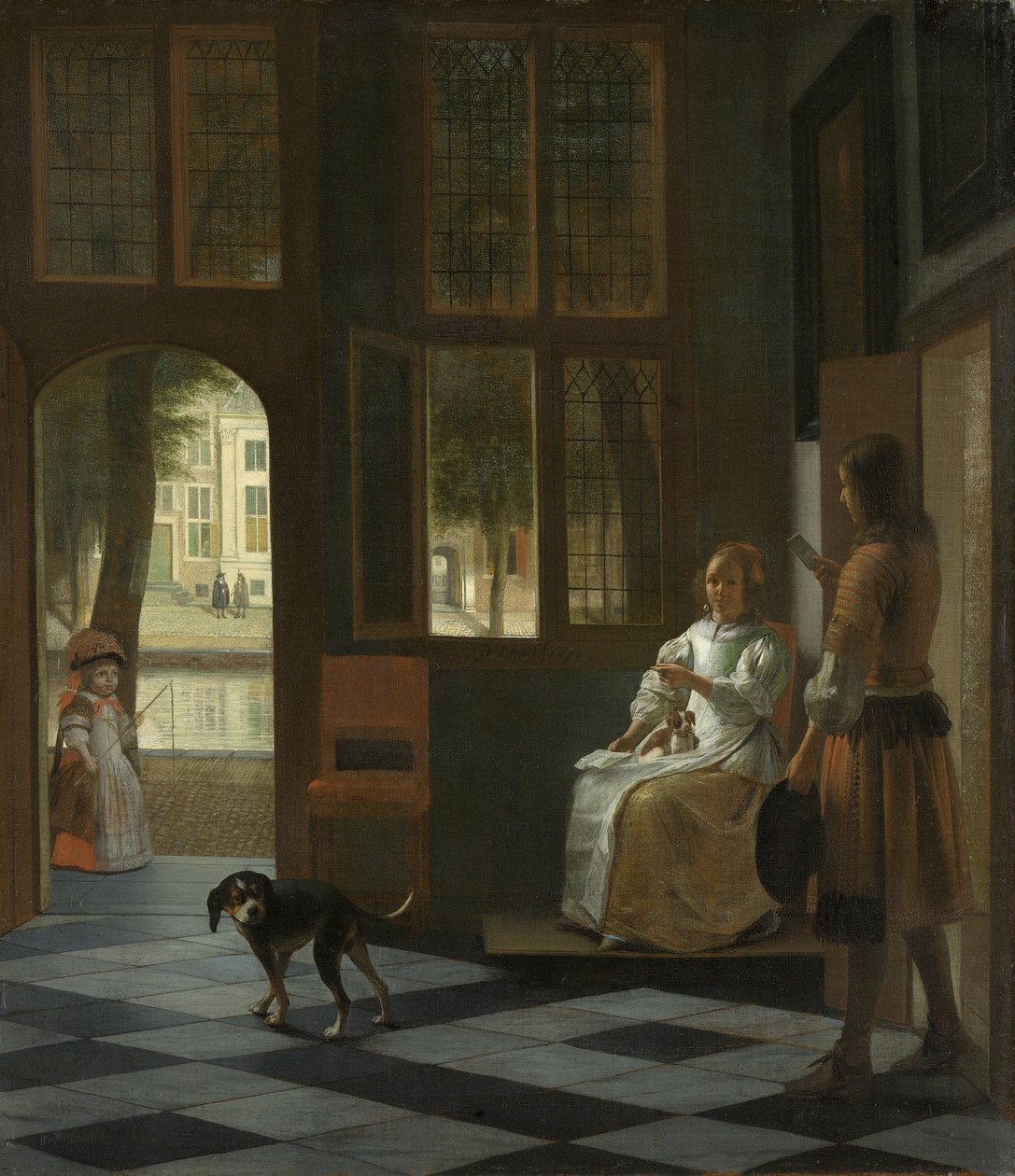 Una mujer dirigiendo a un joven con una carta, 1670 de Pieter Hooch de