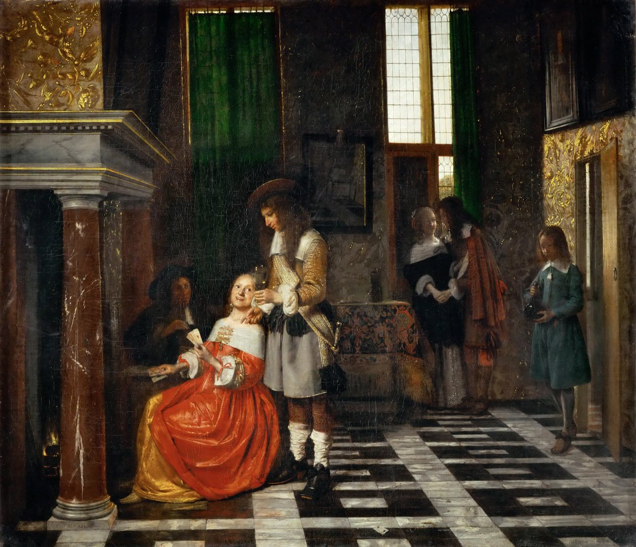 Jugadores de cartas en un interior opulento de Pieter Hooch de