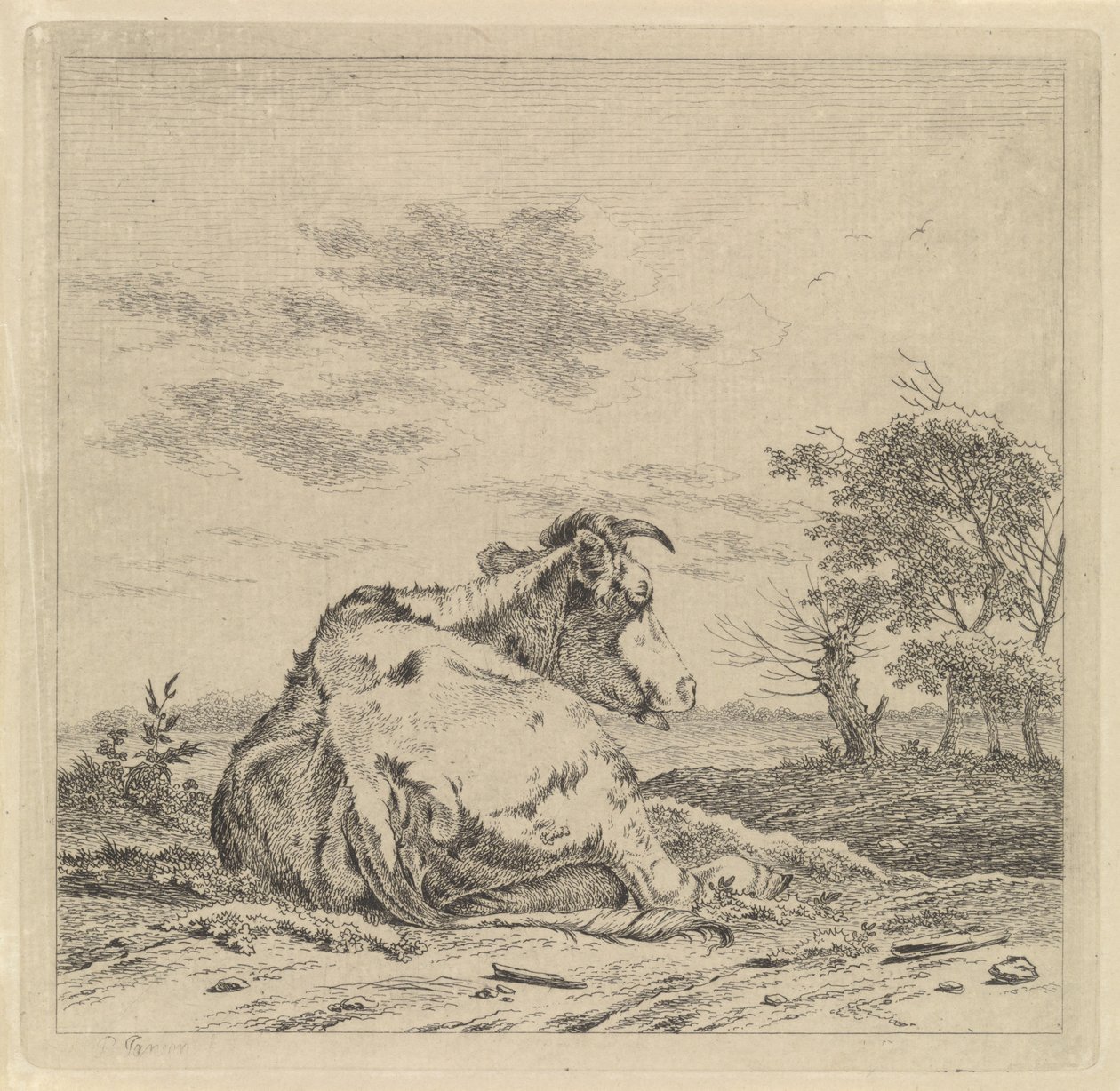 Paisaje con vaca acostada de Pieter Janson