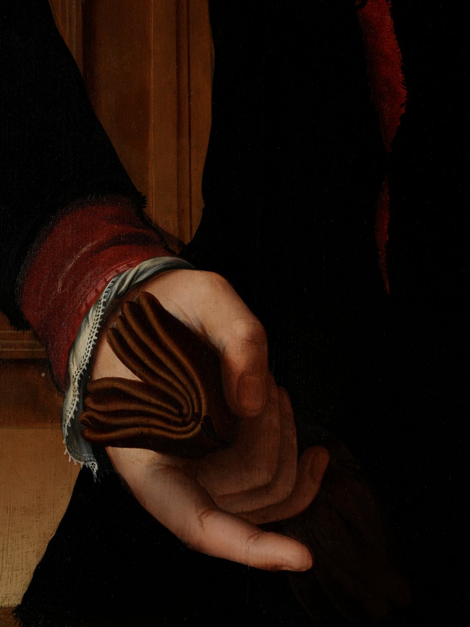 Detalle del retrato de Jan van Eyewerve de Pieter Jansz. Pourbus