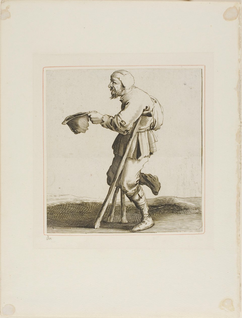 Mendigo cojo pidiendo limosna, de T is al verwart-gaern (Ya es confuso) de Pieter Jansz. Quast
