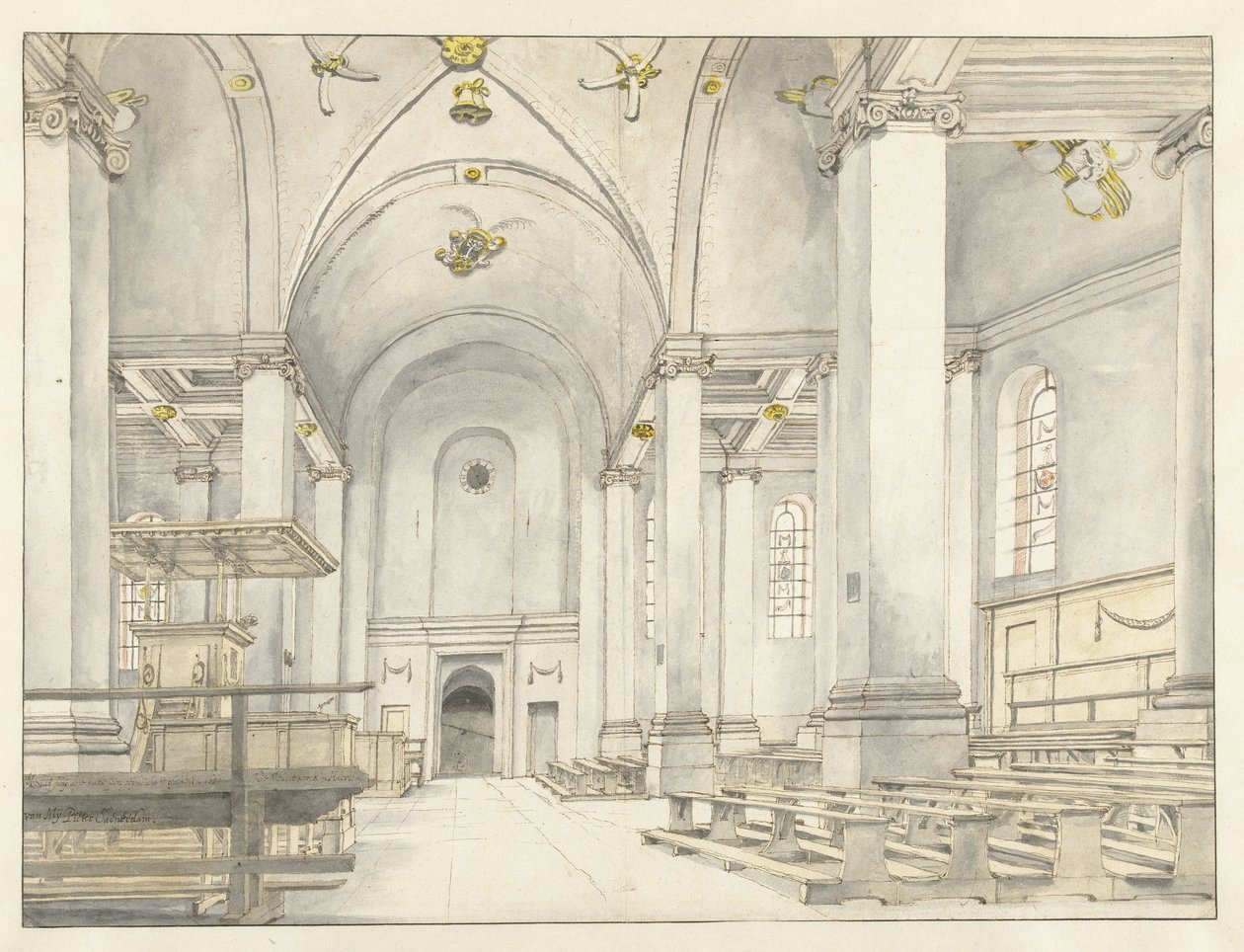 Vista de la nave de la Nieuwe Kerk, Haarlem, mirando al oeste de Pieter Jansz Saenredam