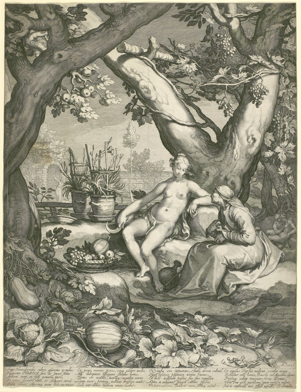 Vertumno tomando la figura de una anciana para ganar el amor de Pomona, 1605 de Pieter Janszoon Saenredam