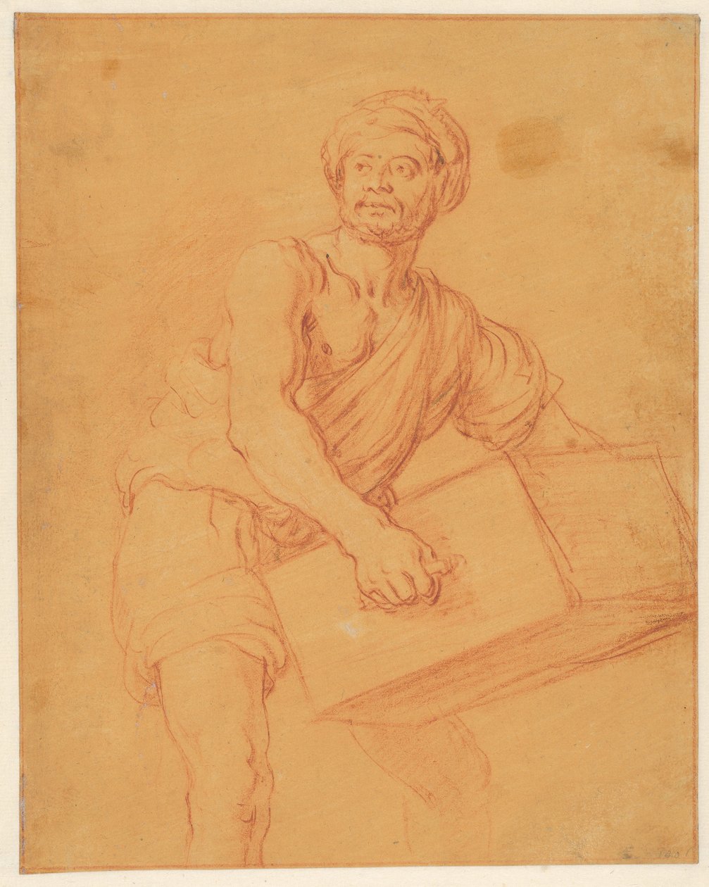 Studie eines bärtigen und turbantragenden Mannes, der eine Truhe trägt de Pieter Lastman