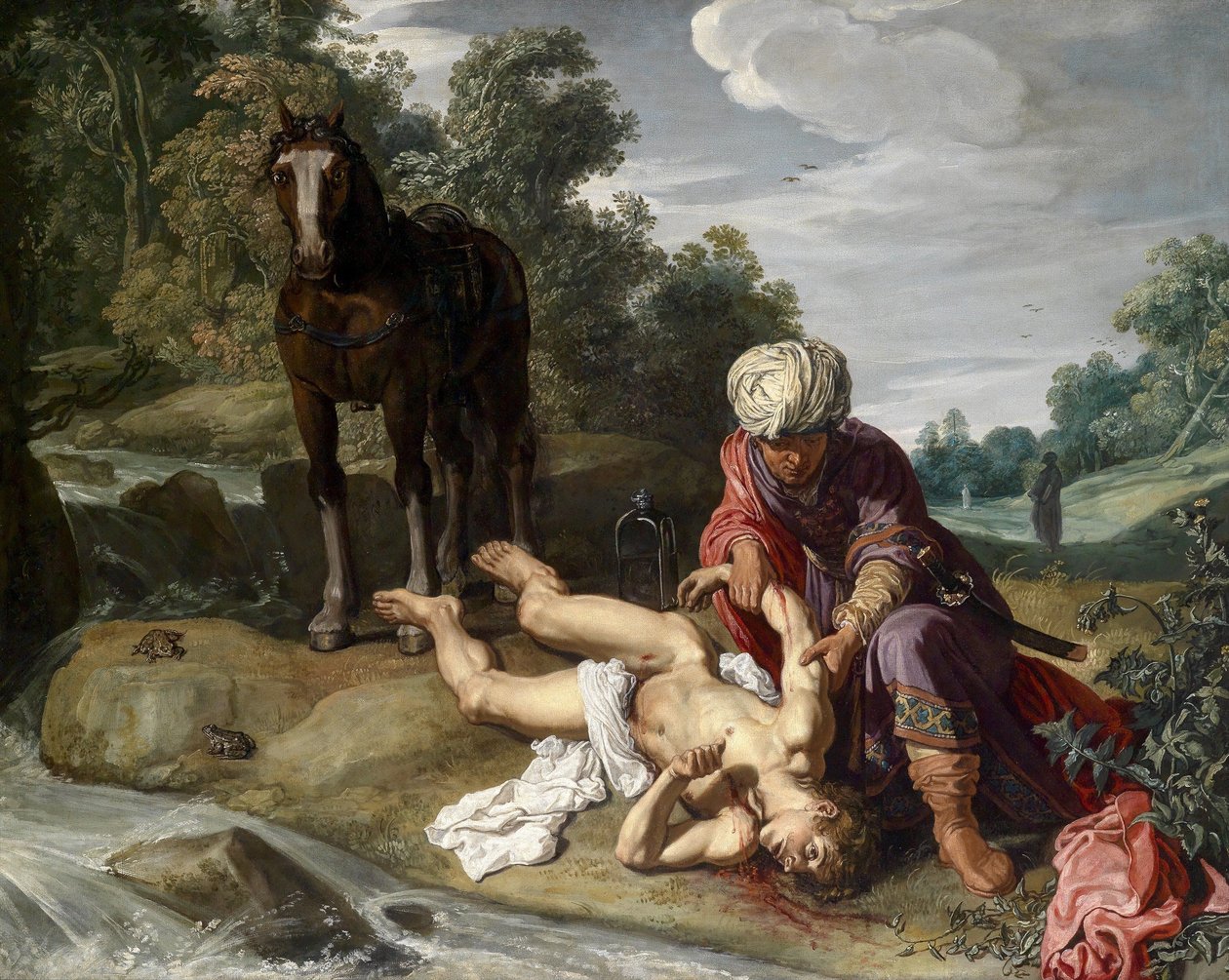 El buen samaritano curando las heridas del caminante (Lucas 10:25-37) de Pieter Lastman