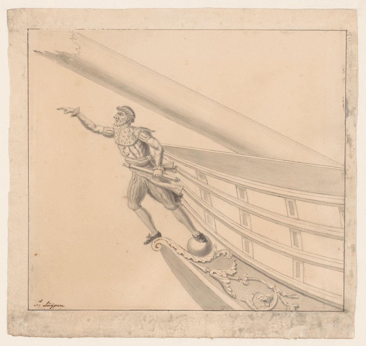 Mascarón de proa de un hombre con binoculares de Pieter Luypen (signed by artist)