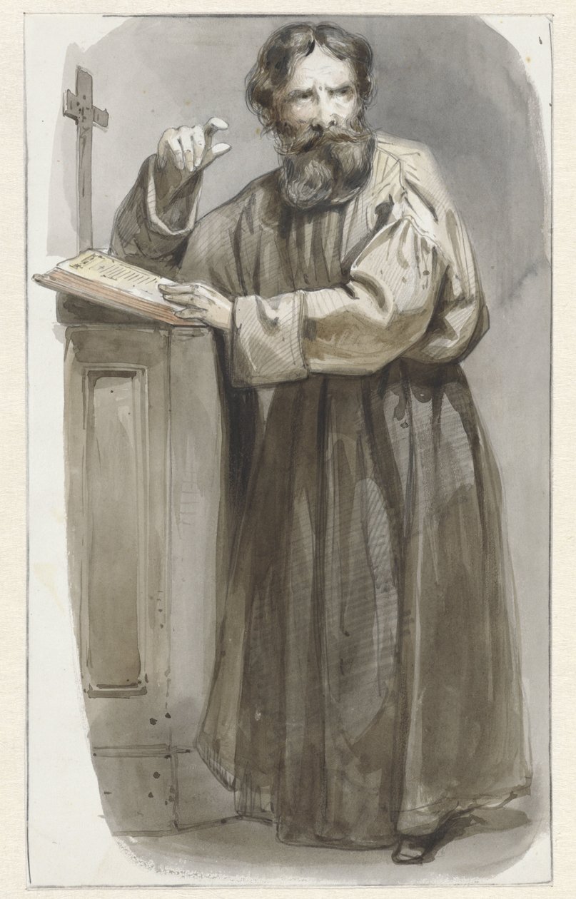 Clérigo de pie en el atril con crucifijo y Biblia de Pieter Marinus van de Laar (attributed to)