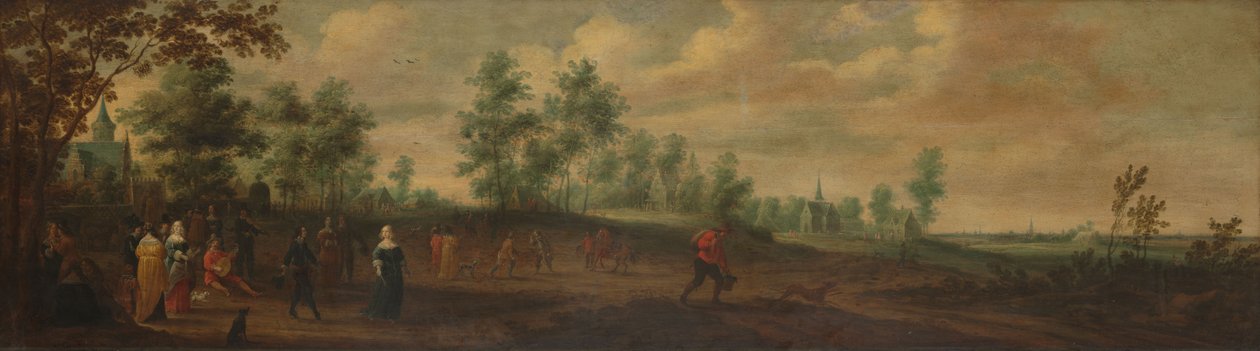 Paisaje con una pareja bailando de Pieter Meulener