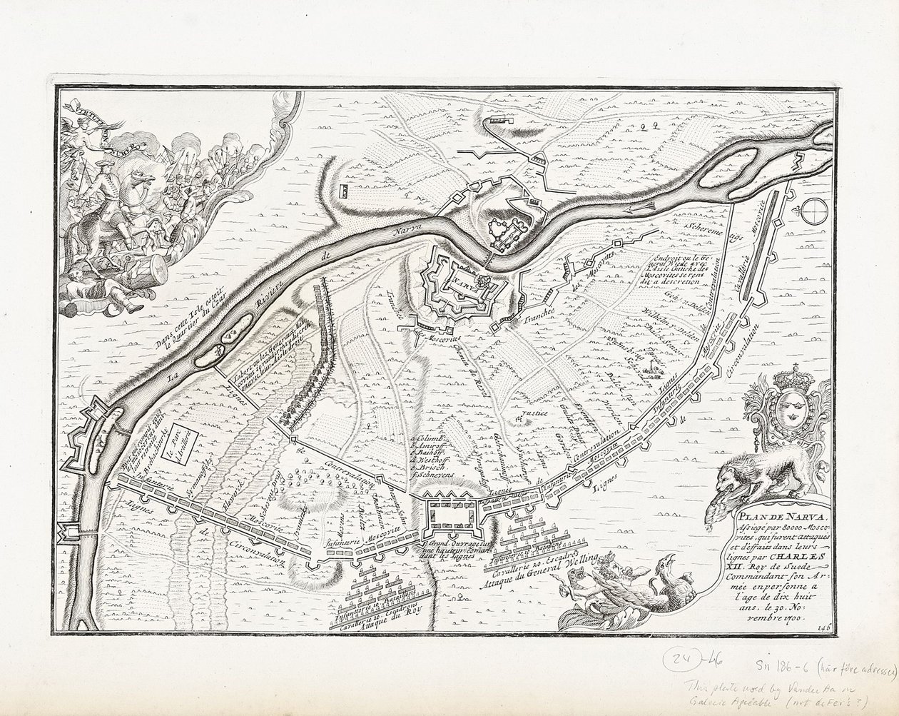 Mapa de Narva en 1700 de Pieter Mortier