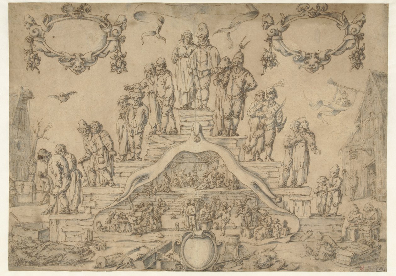 Escaleras de antaño con agricultores y campesinos de Pieter Nolpe (attributed to)