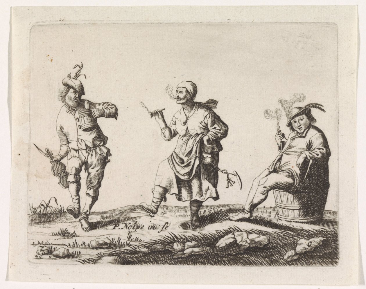Granjero bailando y esposa de granjero y un hombre en un barril de Pieter Nolpe