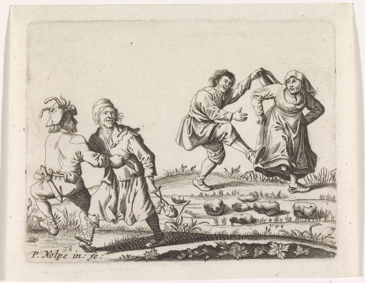 Dos parejas de campesinos bailando de Pieter Nolpe