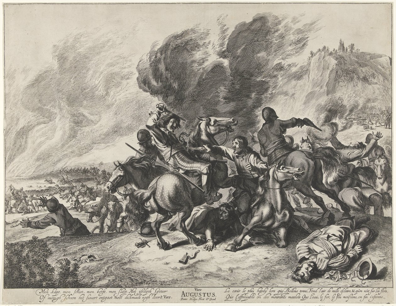 Batalla: el mes de agosto y el elemento fuego
Cuatro de agosto (título en el objeto)
Paisajes con los meses, elementos y estaciones (título de la serie) de Pieter Nolpe