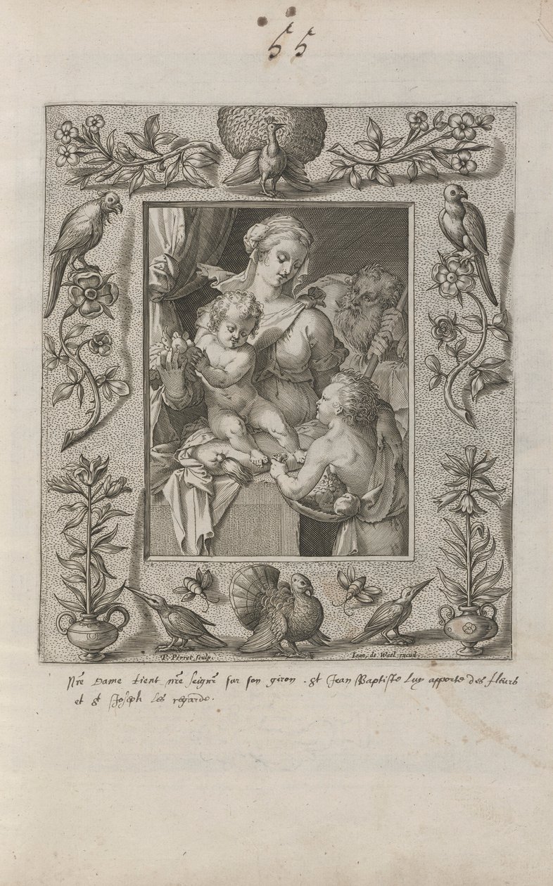 Sagrada Familia con el Joven San Juan Bautista, en un marco elaborado de Pieter Perret