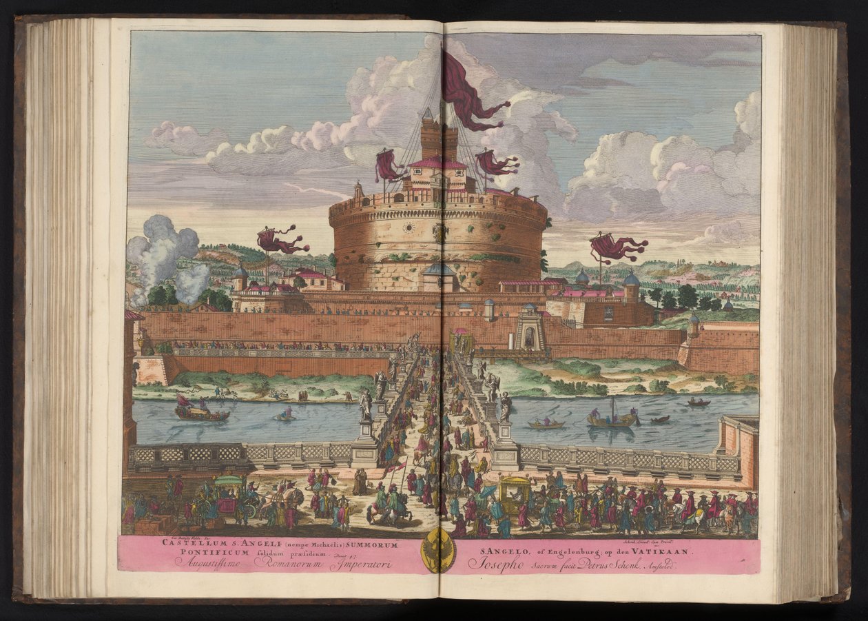 Engelenburcht aan de rivier de Tiber te Rome El castillo de St. Angeli (a saber, Michaelis) de los más altos (...) (título sobre el objeto) de Pieter Schenk (I)