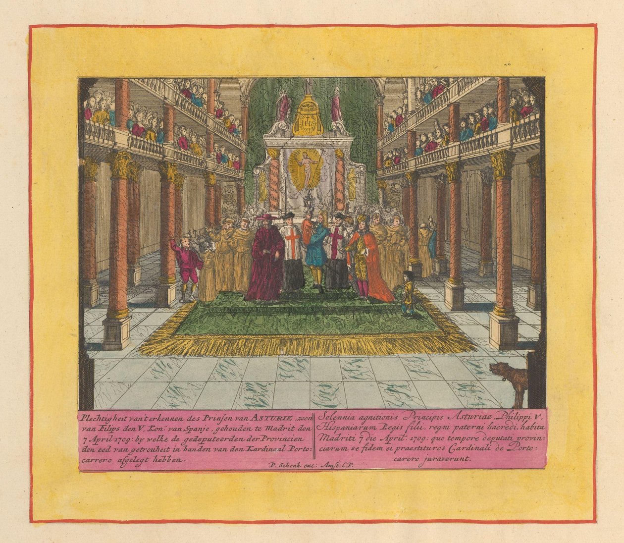 Reconocimiento de Luis Felipe, Príncipe de Asturias e hijo del Rey Felipe V de España, 1709 Solemnidad del reconocimiento del príncipe de Asturias, hijo de Felipe de V. kon. de España, celebrada en Madrid el 7 de abril de 1709, en la que los diputados del  de Pieter Schenk (I)