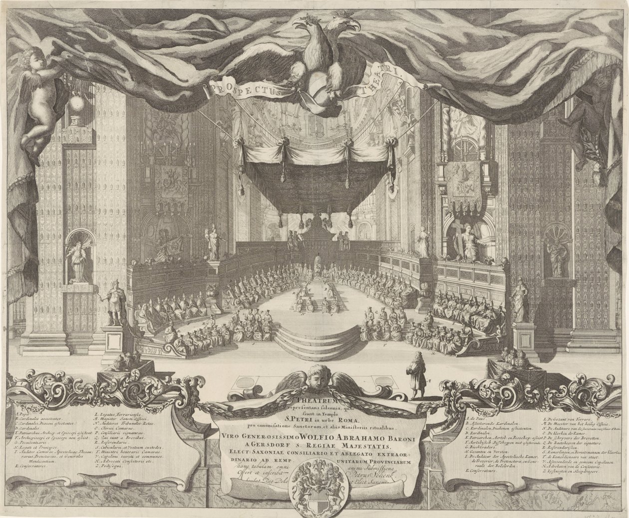 Vista de la Basílica de San Pedro
Theatrum representans folennia, quae fiunt in Templo S. Petri in urbe Roma (título en el objeto) de Pieter Schenk (I)