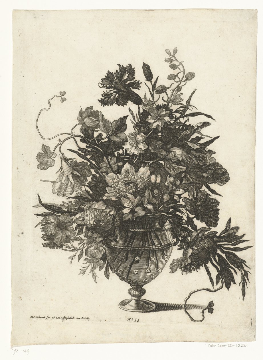 Florero de cristal con flores Jarrones con ramos de flores (título de la serie) de Pieter Schenk (I)