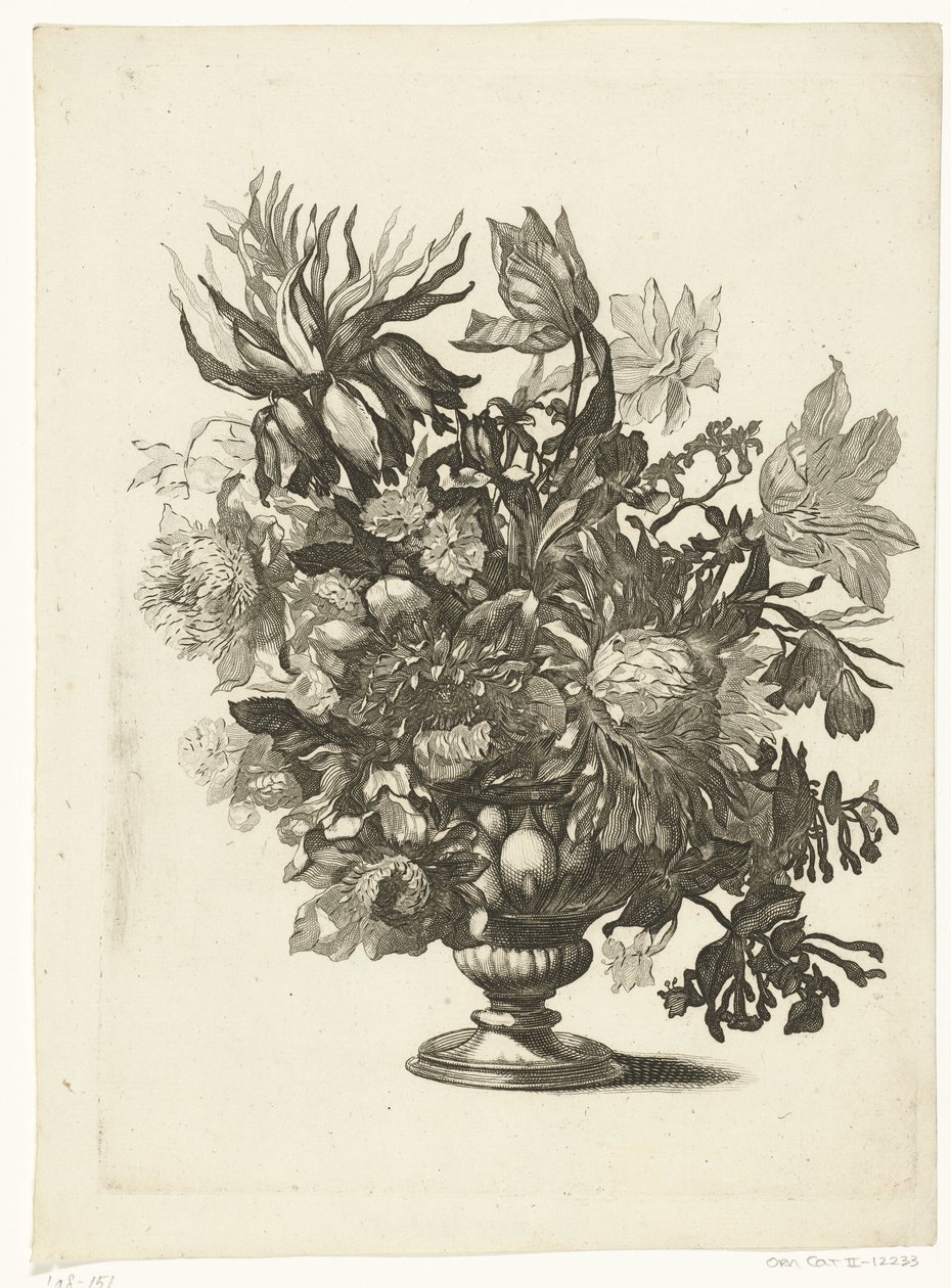 Jarrón de cristal con flores
Jarrones con ramos de flores (título de la serie) de Pieter Schenk (I)