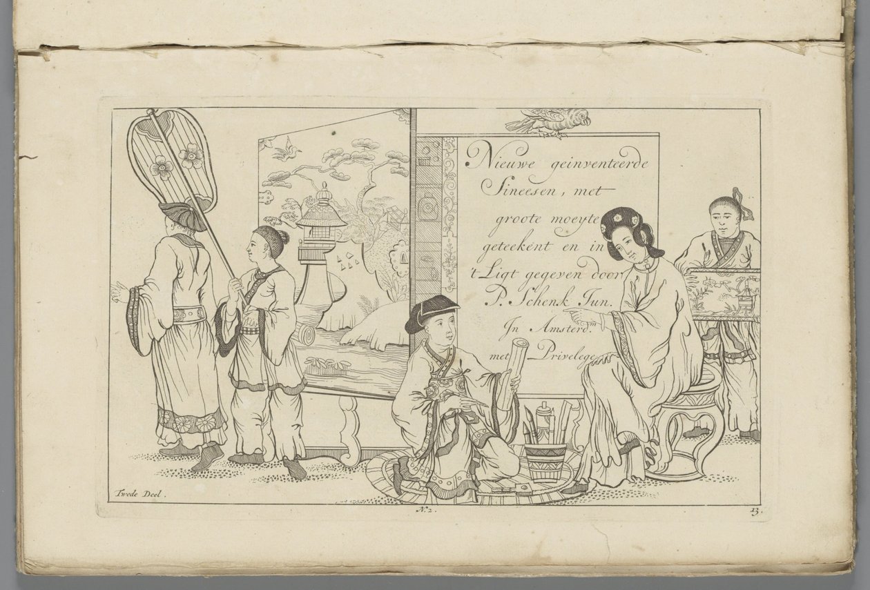 Ilustrador chino y otras figuras chinas
Nuevas figuras chinas ilustradas dibujadas con gran dificultad y dadas en Lay, por P. Schenk Jun (...), segundo volumen (título de la serie en el objeto) de Pieter Schenk (II)
