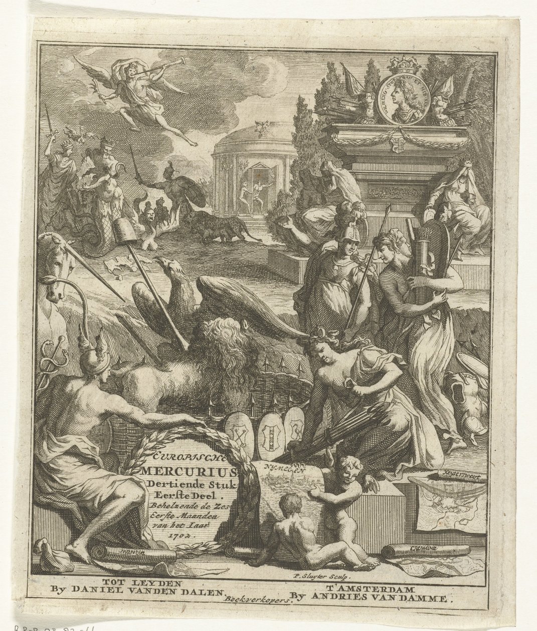 Portada del Mercurio europeo de 1702 Mercurio europeo, decimotercera pieza, primera parte. Contiene los seis primeros meses del año 1702 (título sobre el objeto) de Pieter Sluyter