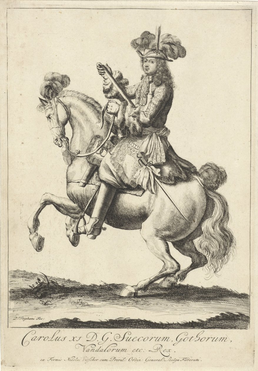 Retrato ecuestre del rey Carlos XI de Suecia de Pieter Stevens (vermeld in 1689)