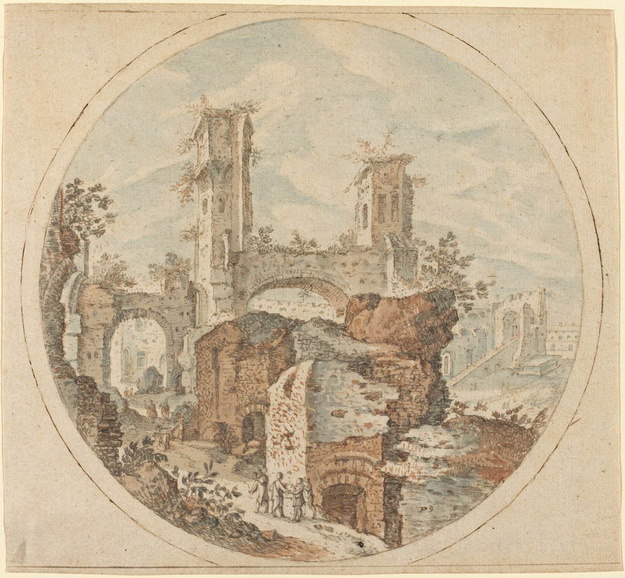 Viajeros entre ruinas romanas de Pieter Stevens