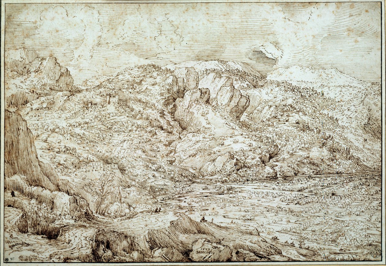 Paisaje de los Alpes. Dibujo de Pieter Brueghel el Viejo (1525-1569) de Pieter Bruegel the Elder
