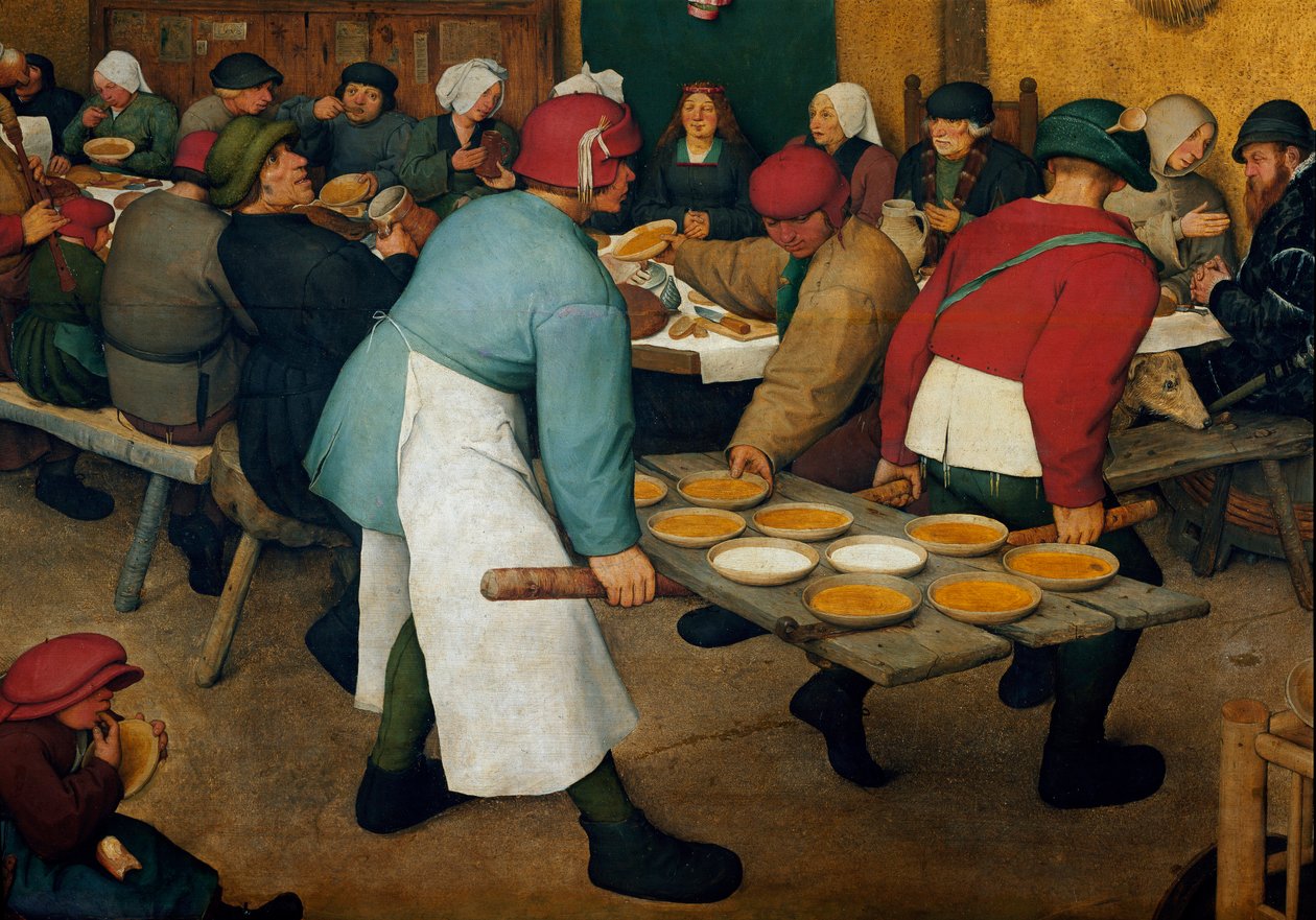La luna de miel (detalle). Platos en una bandeja. Pintura de Pieter Bruegel el Viejo (1525-1569) de Pieter Bruegel the Elder