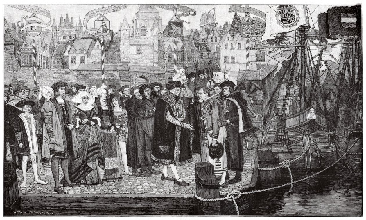 Comercio de azúcar, Amberes, c1510-20 (grabado) de Pieter Verhaert