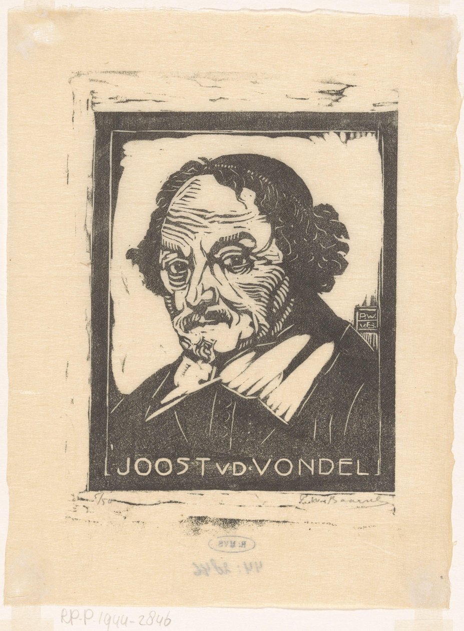 Retrato de Joost van den Vondel (título en el objeto) de Pieter Willem van Baarsel (signed by artist)