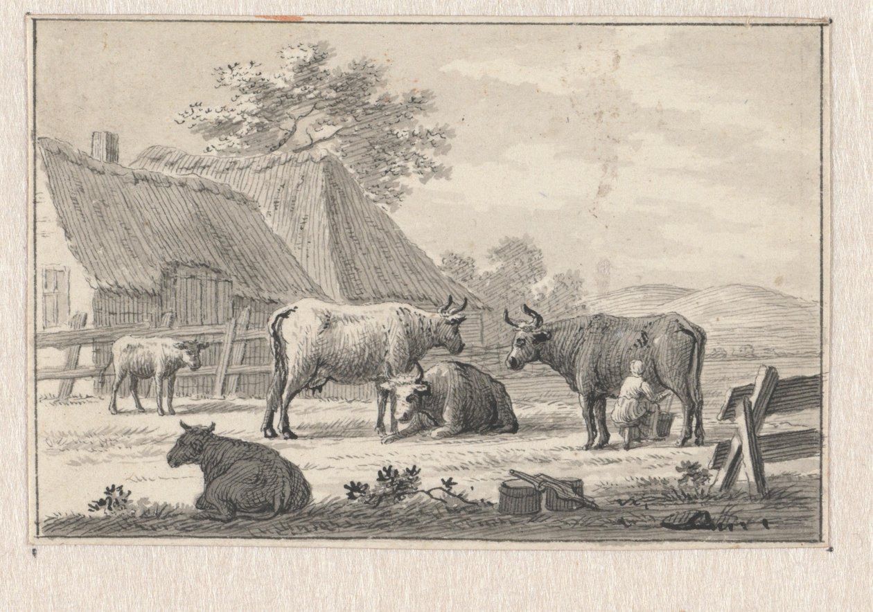 Patio de una granja con una lechera de Pieter de Goeje