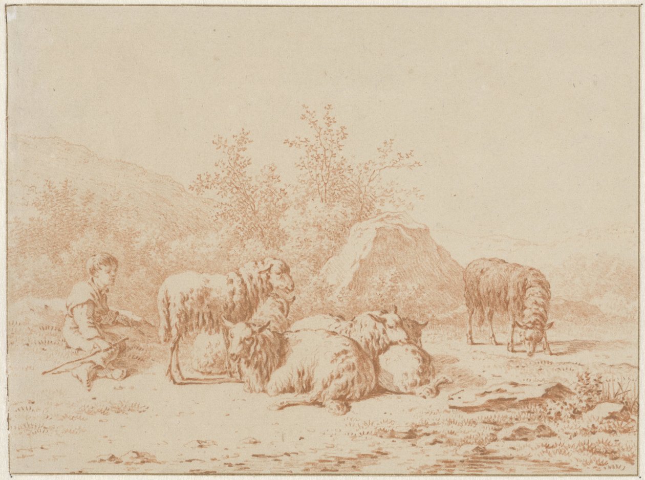 Paisaje con pastor y su rebaño de Pieter de Goeje