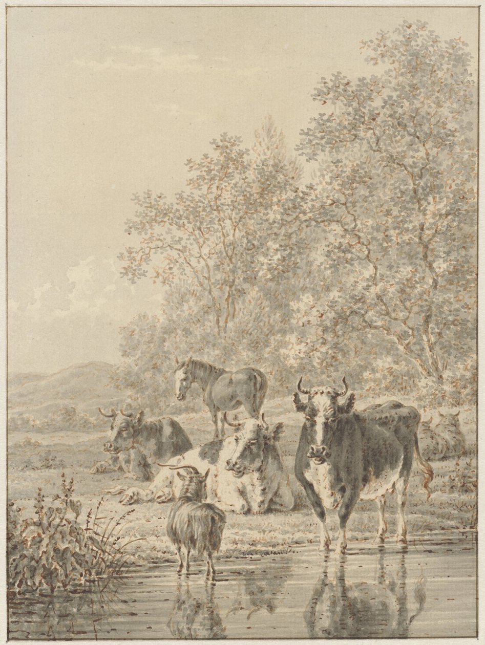Paisaje con ganado junto al agua de Pieter de Goeje