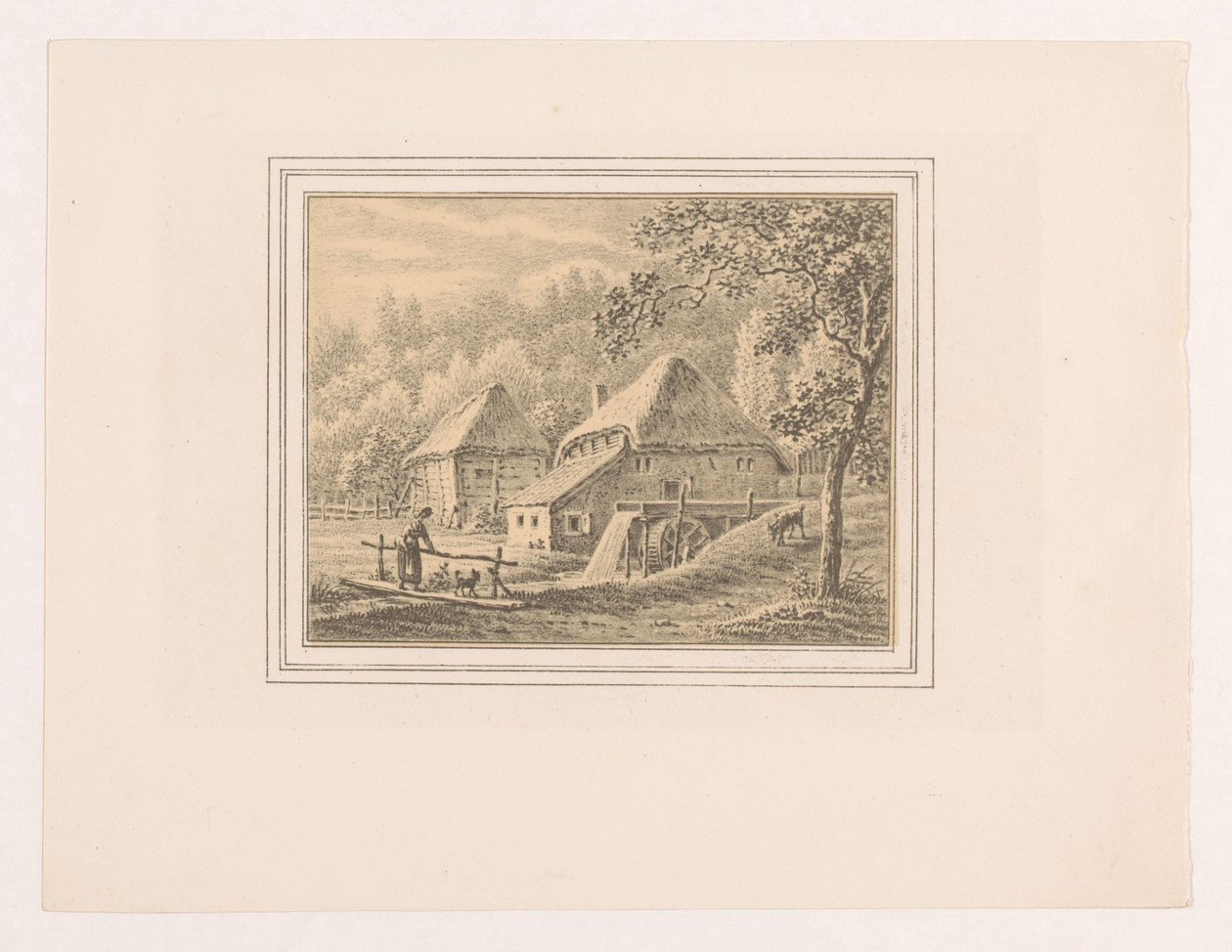 Paisaje con un molino de agua y un granero de Pieter de Goeje
