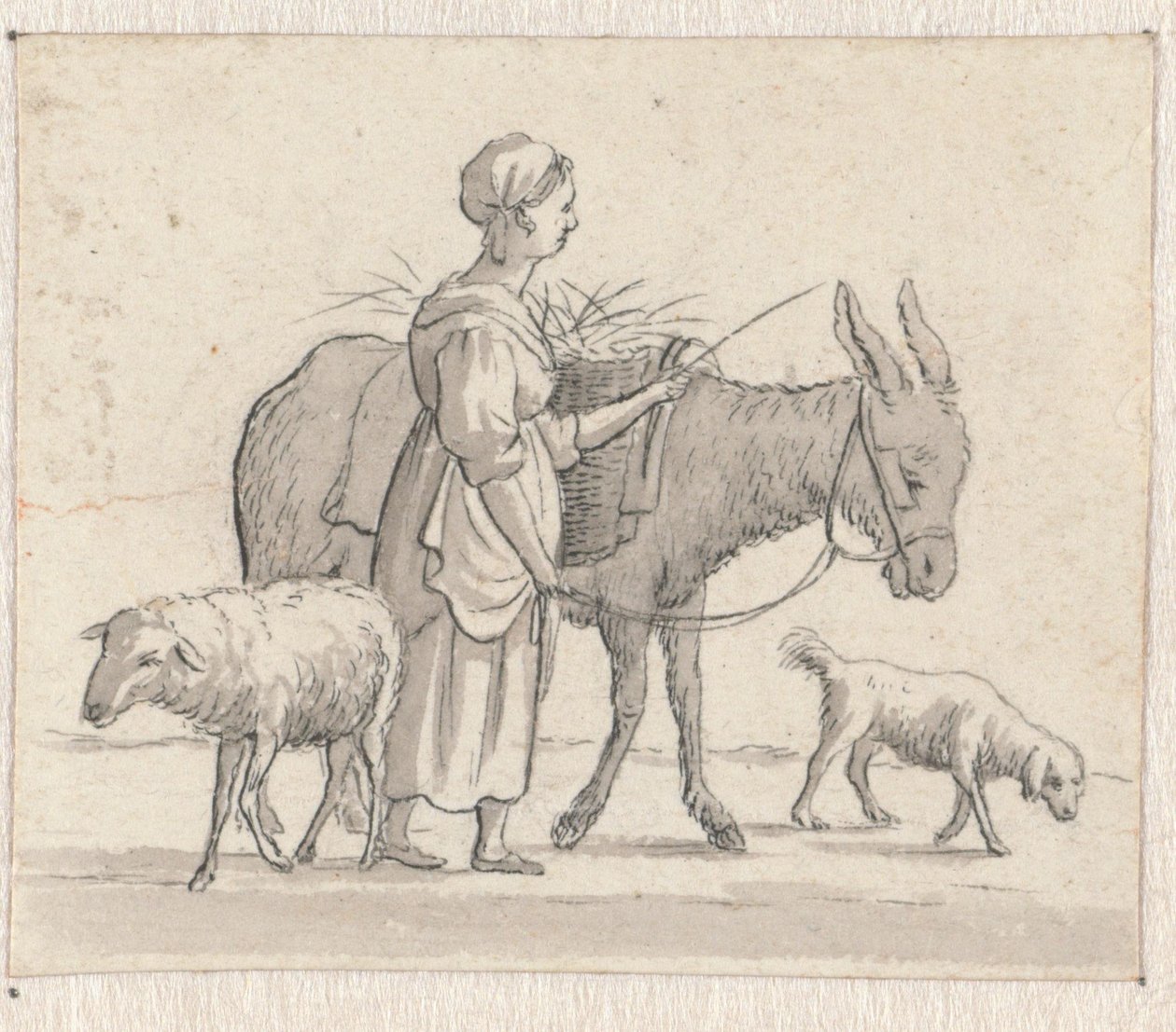 Mujer con un burro, una oveja y un perro de Pieter de Goeje