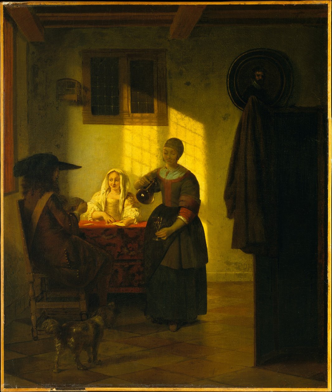 Ein Paar beim Kartenspiel mit einer Dienerin de Pieter de Hooch