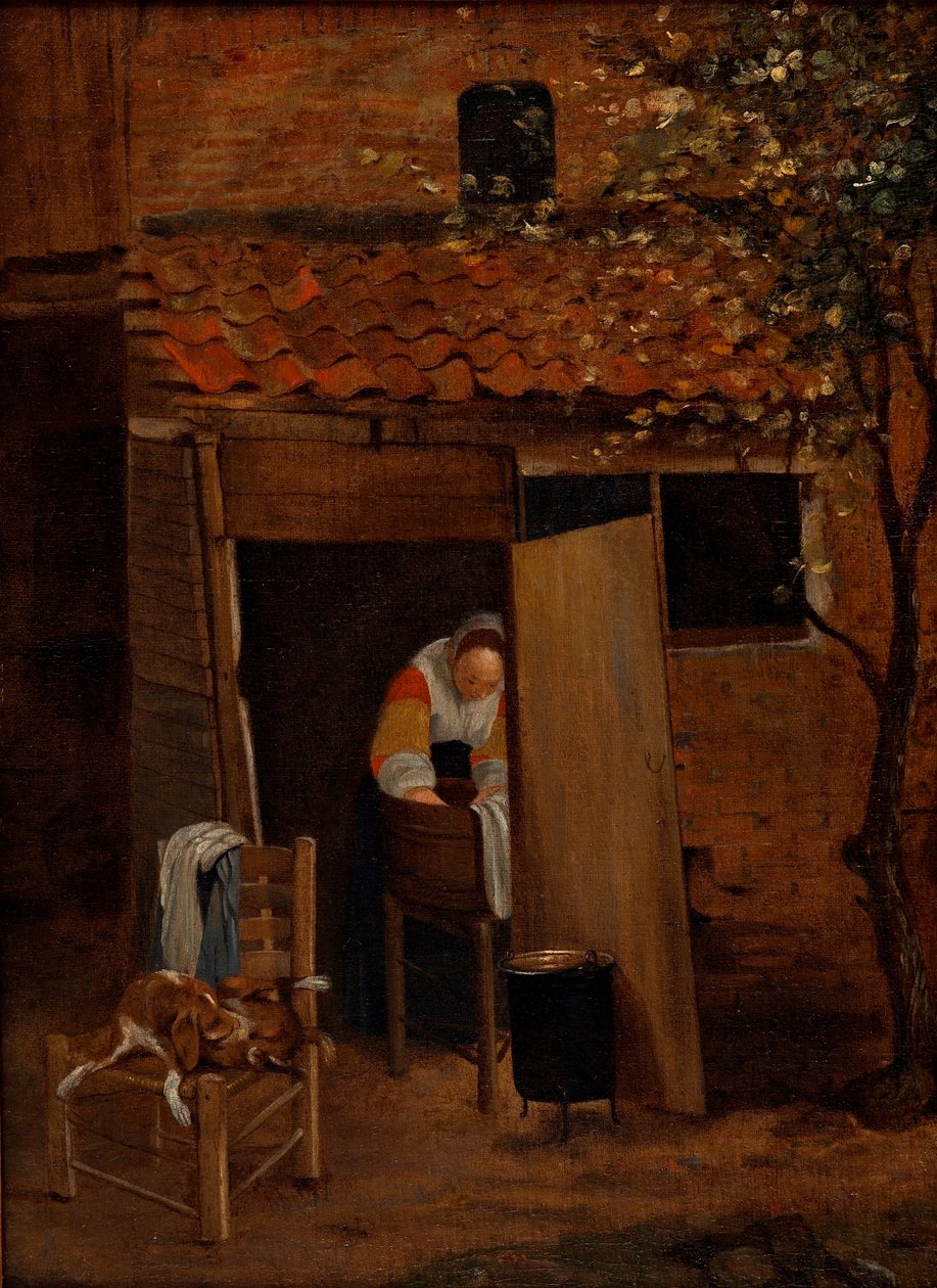 Muchacha lavando ropa en un patio de Zwolle, después de 1653 (óleo sobre lienzo) de Pieter de Hooch