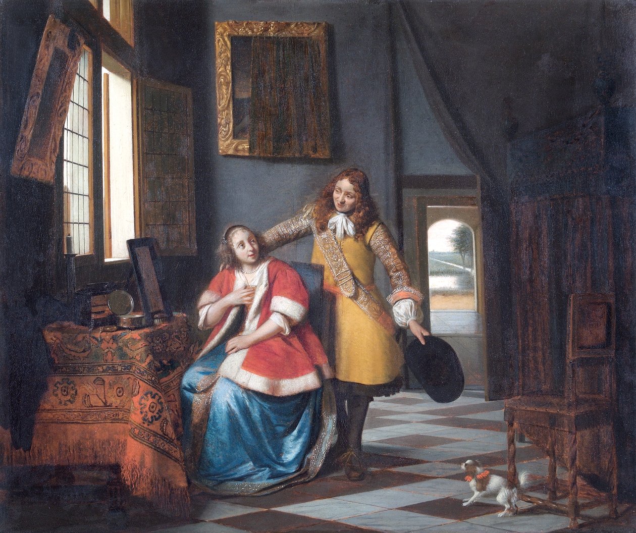 El Intruso: Una dama en su retrete, sorprendida por su amante de Pieter de Hooch