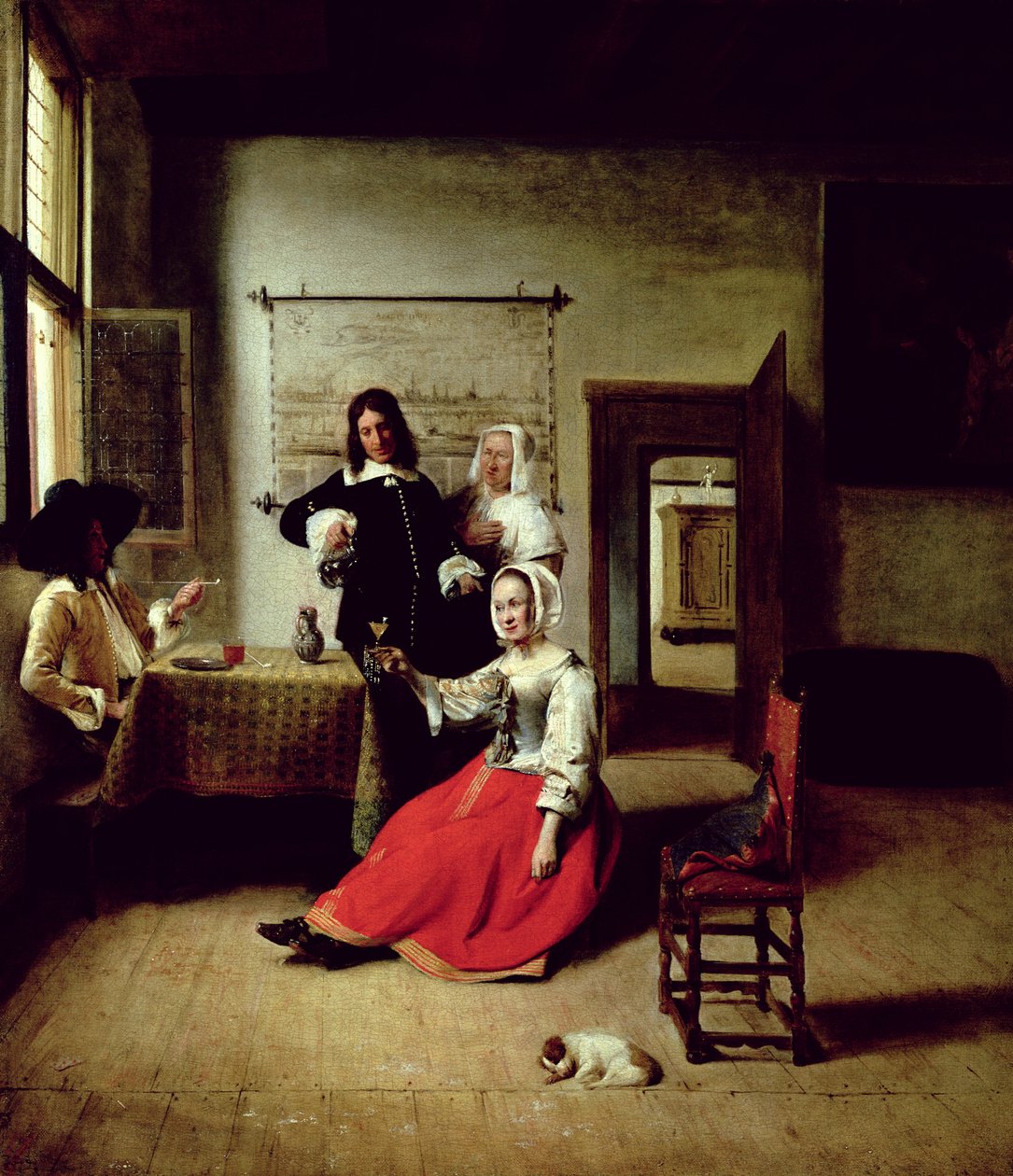 Mujer bebiendo con soldados, 1658 de Pieter de Hooch