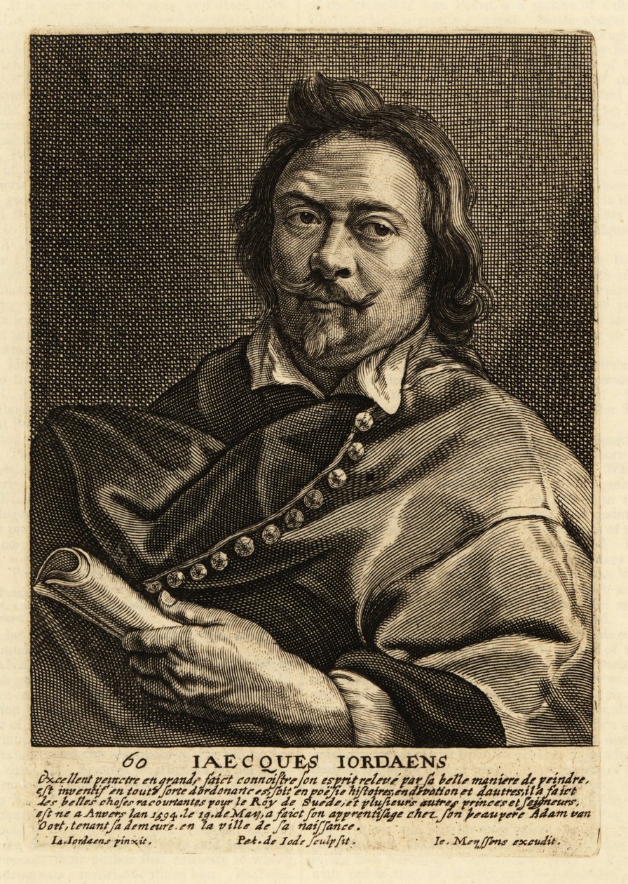 Retrato de Jacques Jordaens, pintor, dibujante y diseñador de tapices flamenco conocido por sus pinturas históricas, escenas de género y retratos de Pieter de II Jode