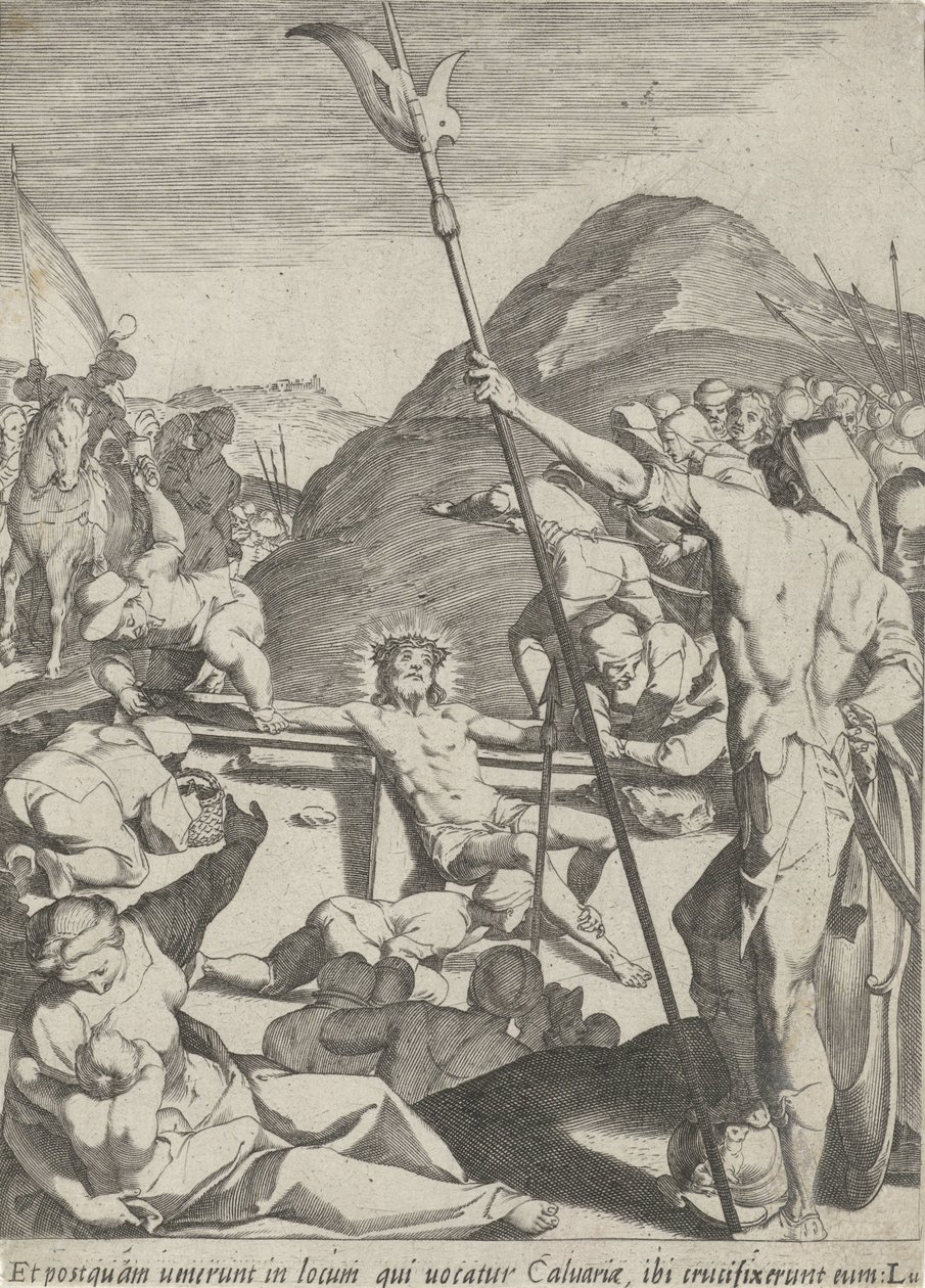 Cristo es clavado en la cruz Pasión de Cristo (título de la serie) Passionis et resurrectionis (título de la serie) de Pieter de Jode (I)