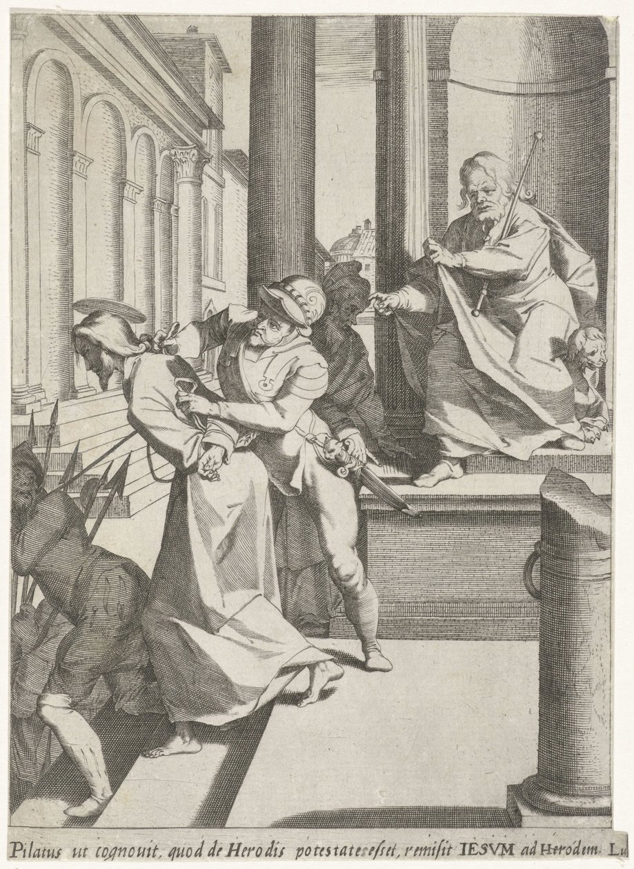 Cristo es enviado por Pilato a Herodes Pasión de Cristo (título de la serie) Passionis et resurrectionis (título de la serie) de Pieter de Jode (I)