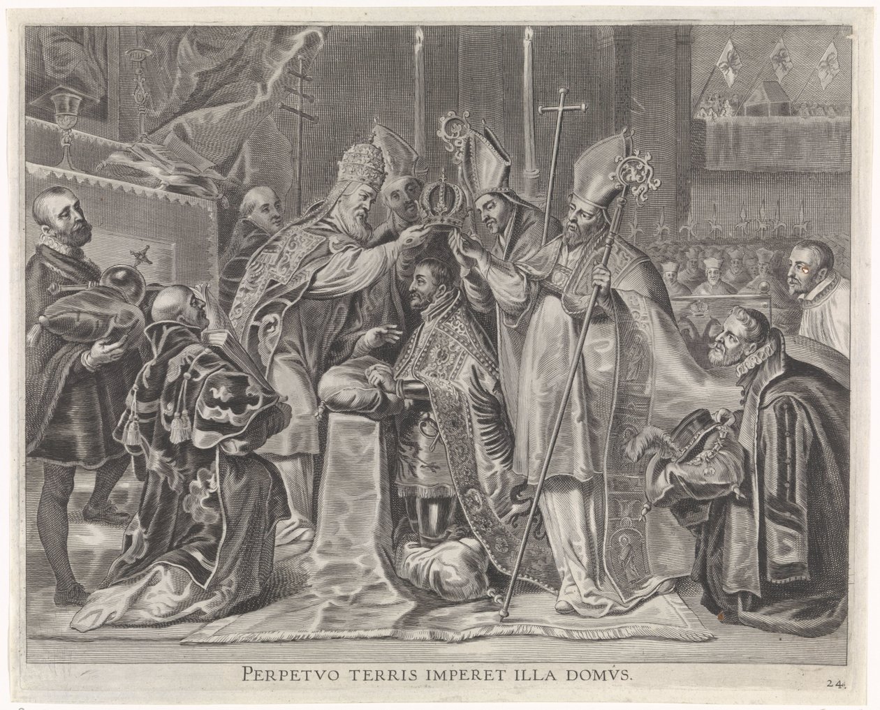 Carlos V coronado emperador por el Papa Entrada gozosa del Cardinal-Infant en Gante, 1635 (título de la serie) de Pieter de Jode (II)